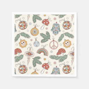 Vintage Christmas Ornaments and Peace Signs Napkins