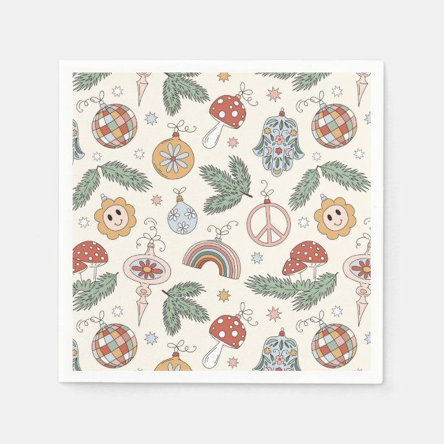 Vintage Christmas Ornaments and Peace Signs Napkins (Front)