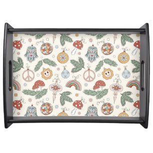 Vintage Christmas Ornaments and Peace Signs Serving Tray