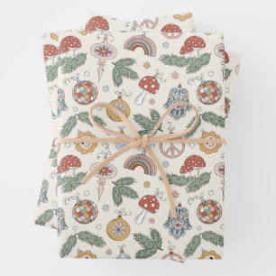 Vintage Christmas Ornaments and Peace Signs Wrapping Paper Sheets