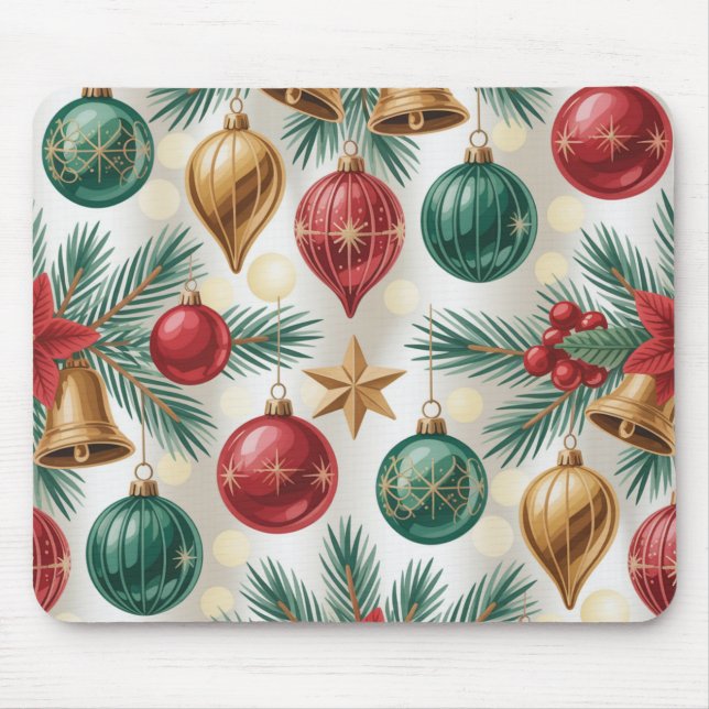 Vintage Christmas Ornaments and Pine  Mouse Pad (Front)