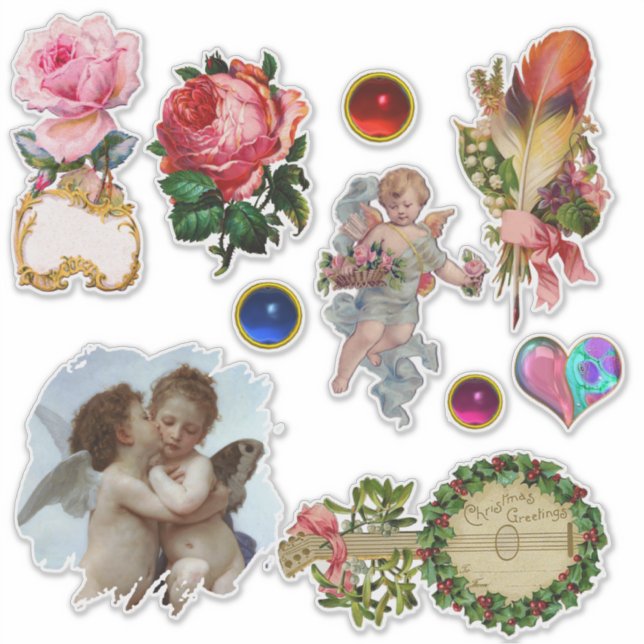 Vintage Christmas Ornaments,Angels ,Roses,Flowers Sticker (Front)