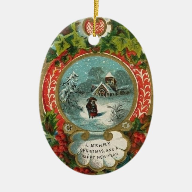 Vintage Christmas Ornaments - Couple Walking Snow (Front)