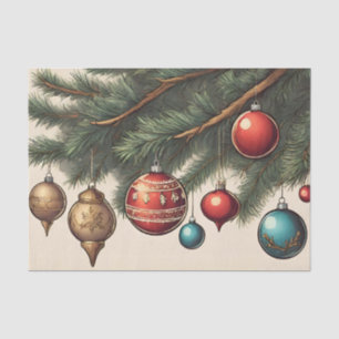 Vintage Christmas Ornaments Hanging on Branch Tissue Paper