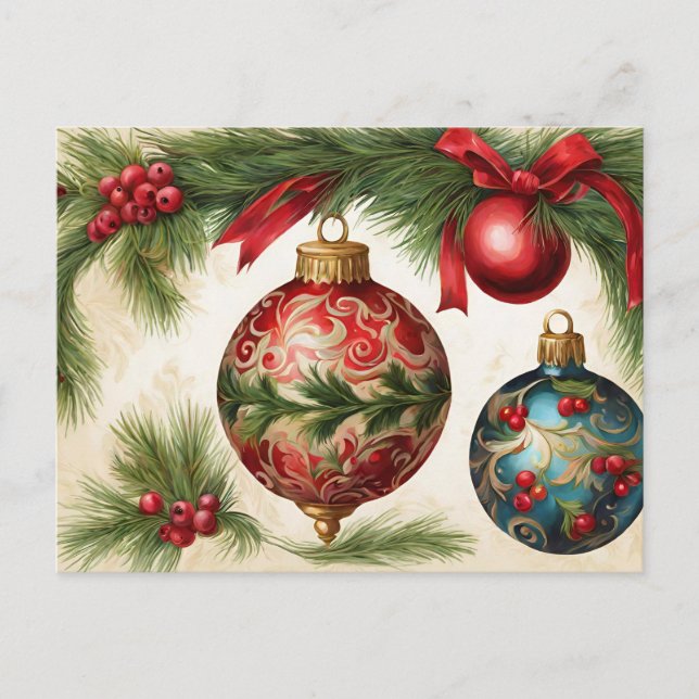Vintage Christmas Ornaments  Holiday Postcard (Front)