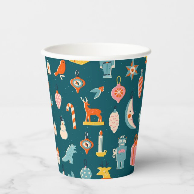 Vintage Christmas Ornaments Pattern Paper Cups (Front)