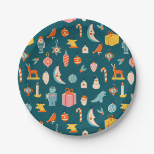 Vintage Christmas Ornaments Pattern Paper Plates