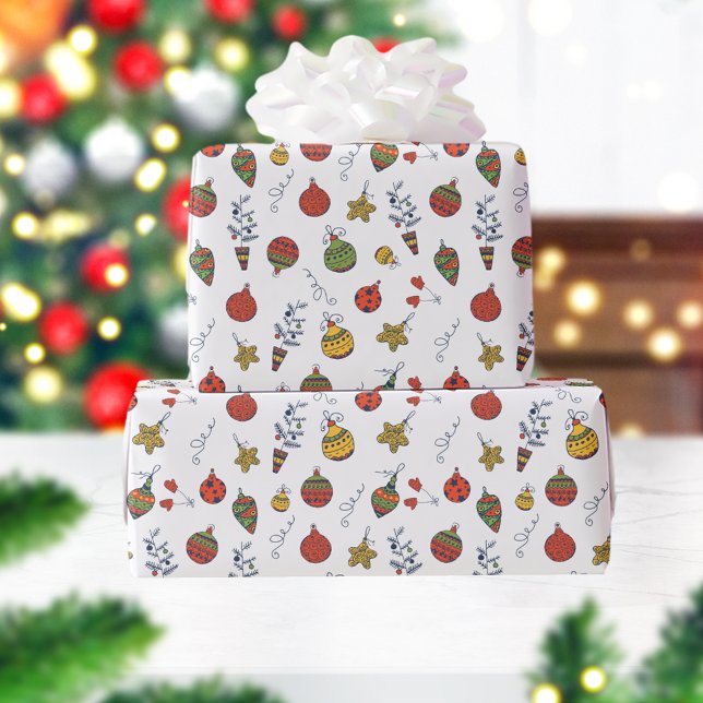 Vintage Christmas Ornaments Pattern Wrapping Paper (Creator Uploaded)