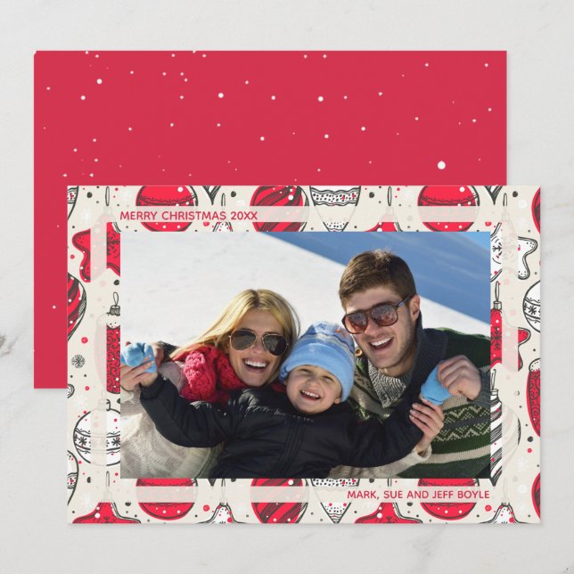 Vintage Christmas Ornaments Photo Holiday Card (Front/Back)