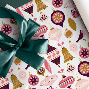 Vintage Christmas Ornaments Pink Purple and Gold Wrapping Paper