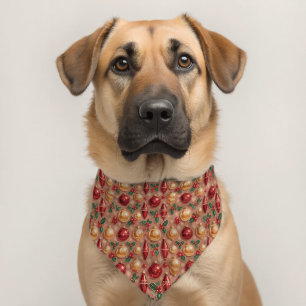 Vintage Christmas Ornaments Seamless Pattern Pet Bandana Collar