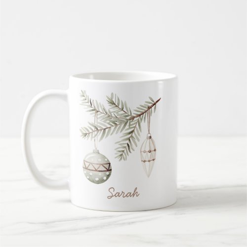 Vintage Christmas Ornaments Soft Green Pine Coffee Mug