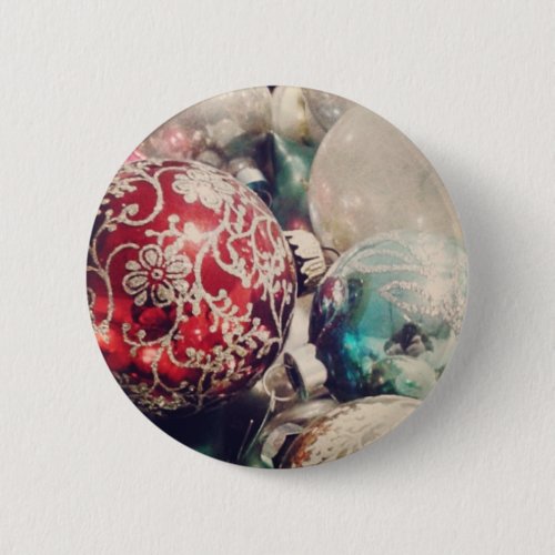 Vintage Christmas ornaments still life Pinback Button