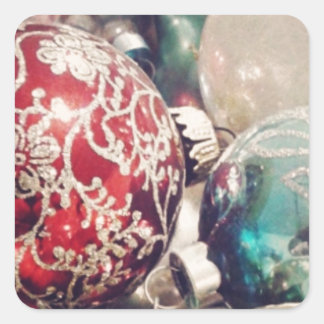 Vintage Christmas ornaments still life Square Sticker