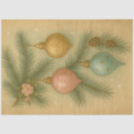 Vintage Christmas Ornaments with Pine and Roses Tissue Paper<br><div class="desc">Capture timeless holiday elegance with this Vintage Christmas Ornaments design. Three classic baubles in gold, pink, and mint dangle from pine branches accented with pinecones and a delicate rose. The softly aged background and gentle sparkle create a warm, nostalgic glow — perfect for traditional, romantic, and vintage-inspired Christmas décor. Ideal...</div>