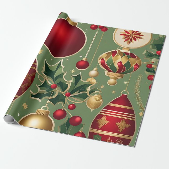 vintage christmas ornaments wrapping paper (Unrolled)