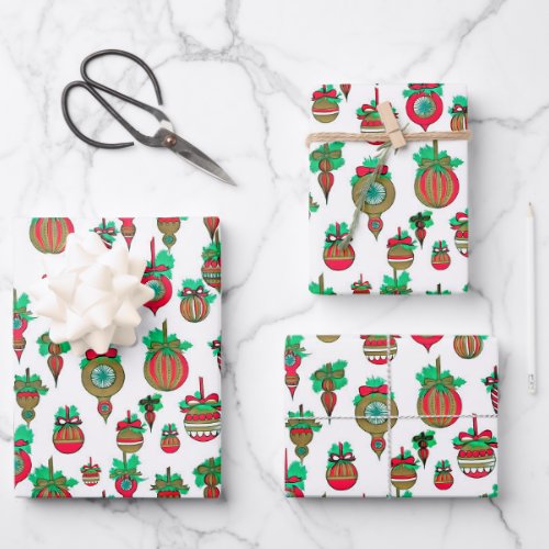 Vintage Christmas Ornaments Wrapping Paper Sheets