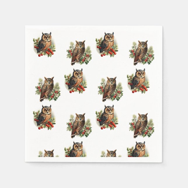 Vintage Christmas Owl Napkins (Front)