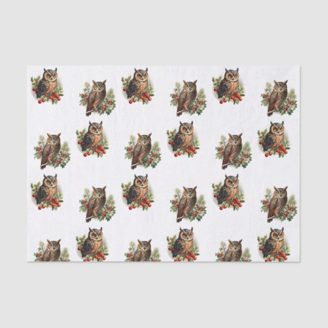 Vintage Christmas Owl Tissue Paper (Front)