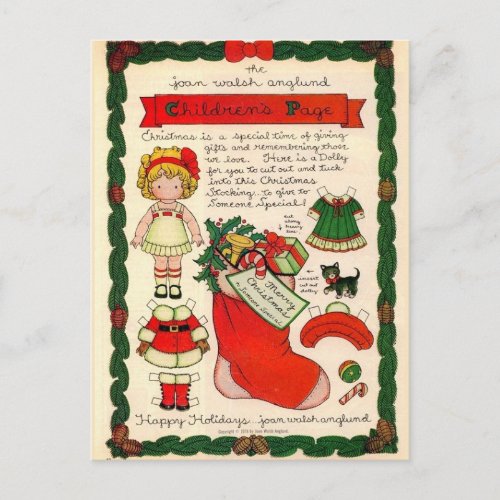 Vintage Christmas Paper Doll Postcard