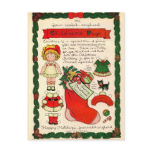 Vintage Christmas Paper Doll Postcard
