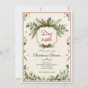 Vintage Christmas Party Dinner Invitation