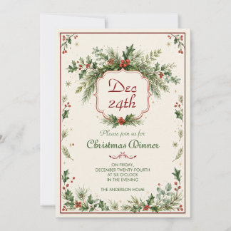 Vintage Christmas Party Dinner Invitation