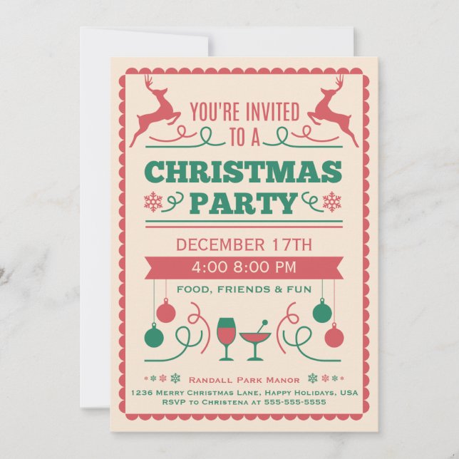 Vintage Christmas Party Invitation (Front)