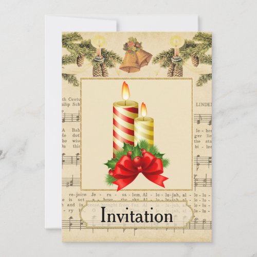 Vintage Christmas Party Invitation with Candles