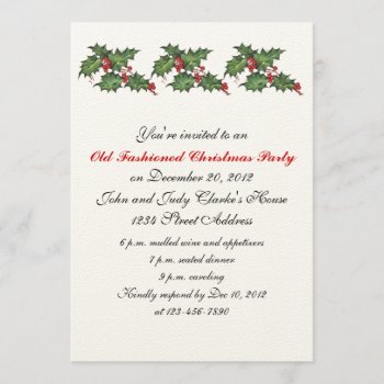 Vintage Christmas Party Invitations Holly by stampgallery at Zazzle