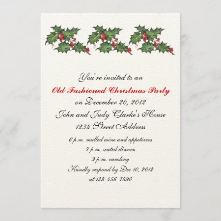 Vintage Christmas Party Invitations Holly