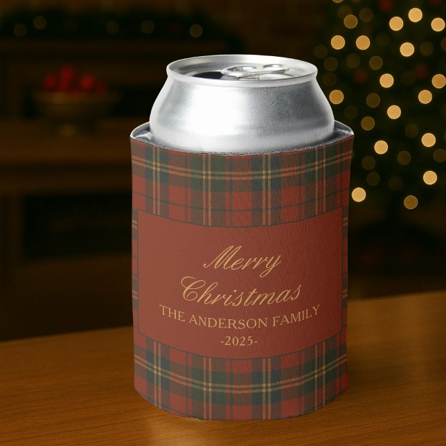 Vintage Christmas Party Plaid Classic Timeless Can Cooler (Creator Uploaded)