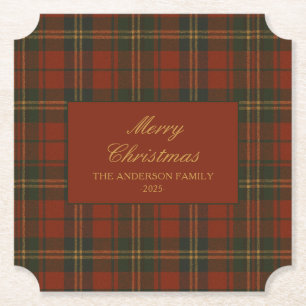 Vintage Christmas Party Plaid Classic Timeless Paper Coaster