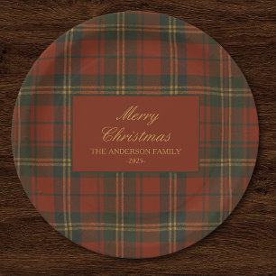Vintage Christmas Party Plaid Classic Timeless Paper Plates