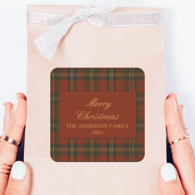 Vintage Christmas Party Plaid Classic Timeless Square Sticker (Creator Uploaded)