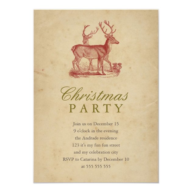 Vintage Christmas Party Red Deer Rustic Holiday Invitation