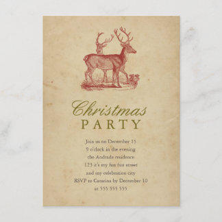 Vintage Christmas Party Red Deer Rustic Holiday Invitation