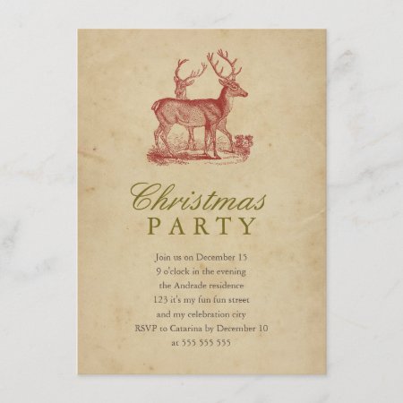 Vintage Christmas Party Red Deer Rustic Holiday Invitation