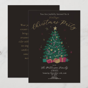 Vintage Christmas Party Rustic Tree Invitation