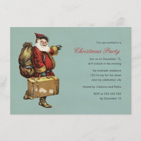 Vintage Christmas Party Santa Claus Green Holiday Invitation