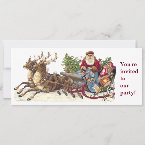 Vintage Christmas party santa sleigh invitation