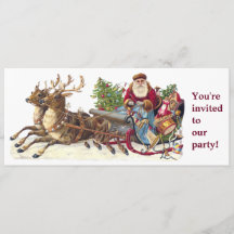 Vintage Christmas party santa sleigh invitation