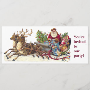 Vintage Christmas party santa sleigh invitation