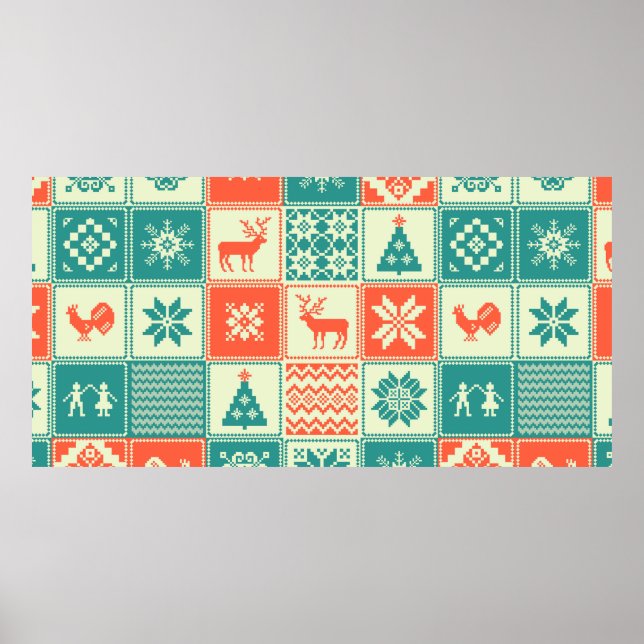 Vintage Christmas patchwork seamless pattern. Trad Poster (Front)