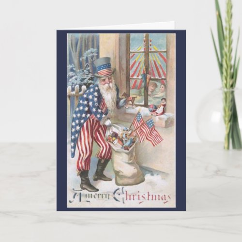 Vintage Christmas _ Patriotic Santa Brings Gifts Card