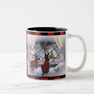 Vintage Christmas Patriotic Scottie Dogs on Checks Two-Tone Coffee Mug