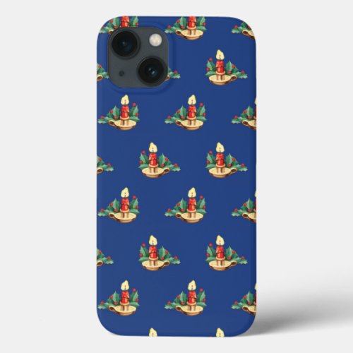 Vintage Christmas Pattern Candles and Holly iPhone 13 Case