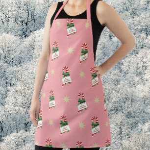 Vintage Christmas Pattern, Candy Canes with Pink Apron