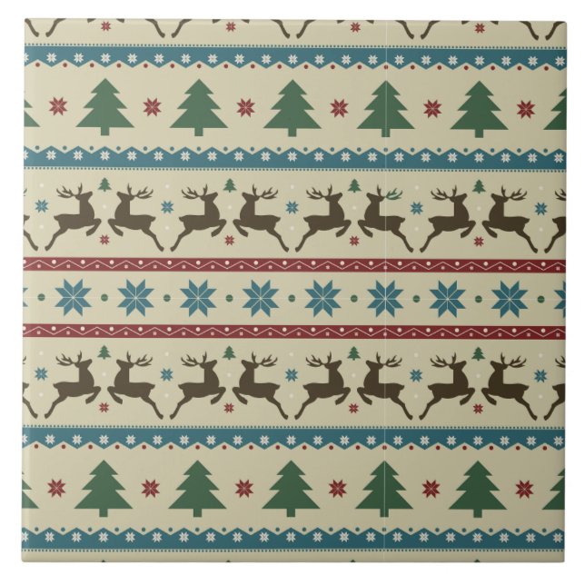 Vintage, Christmas Pattern Ceramic Tile (Front)