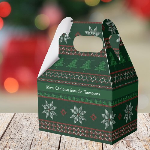 Vintage Christmas Pattern Green Holiday Party Favor Boxes